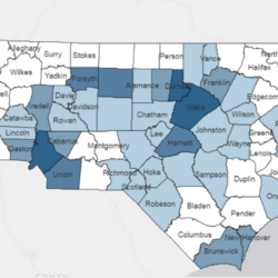 Thumbnail of counties near the Piedmont Triad affected by coronavirus