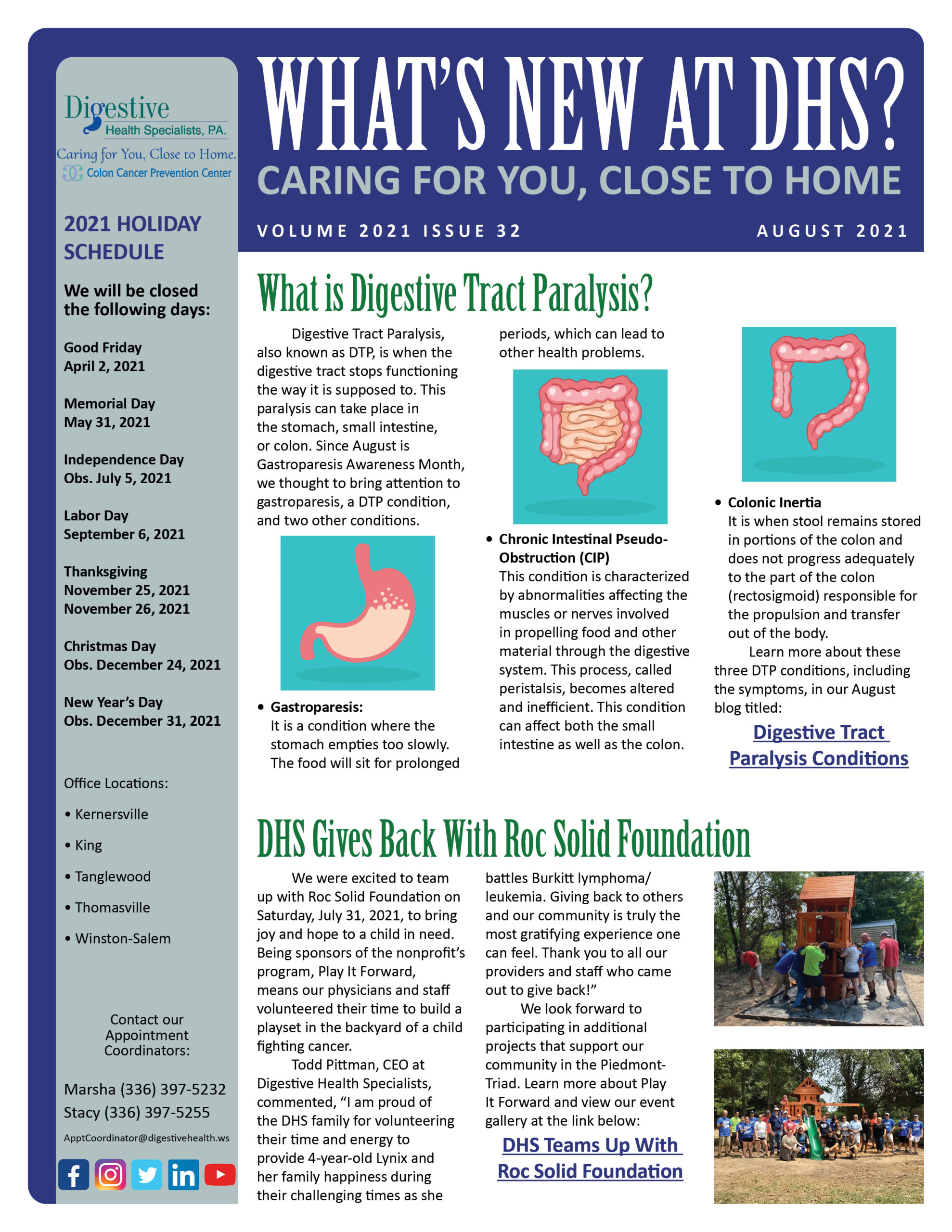 August 2021 referring practice newsletter about digestive tract paralysis and roc solid foundation