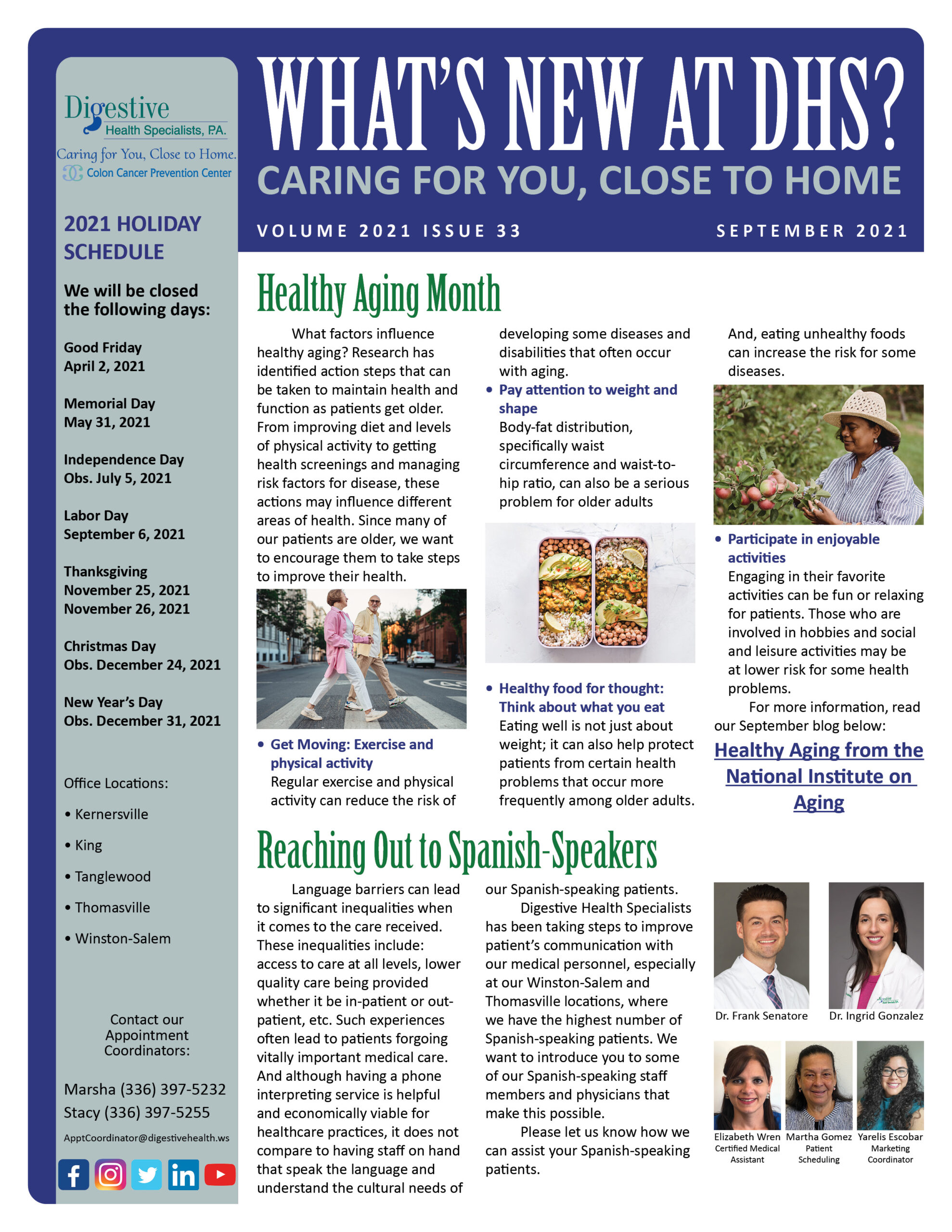 September 2021 newsletter for referring physicians about health aging
