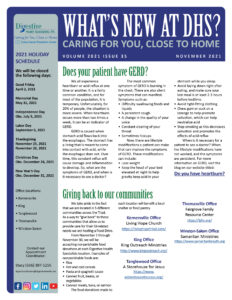 November 2021 newsletter for digestive health specialists about GERD and our Food Drive