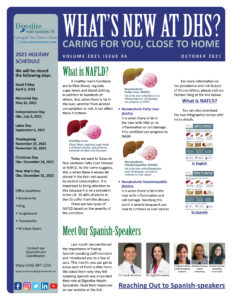 October 2021 newsletter for digestive health specialists about NAFLD and featuring our Spanish speaking staff members.