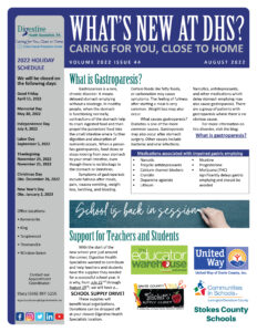 August 2022 referring practice newsletter discussing gastroparesis and our school supply drive